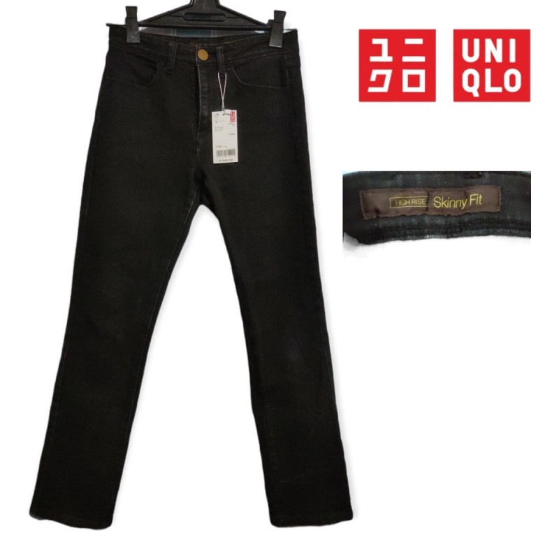 UNIQLO high rise skinny fit denim celana panjang jeans hitam