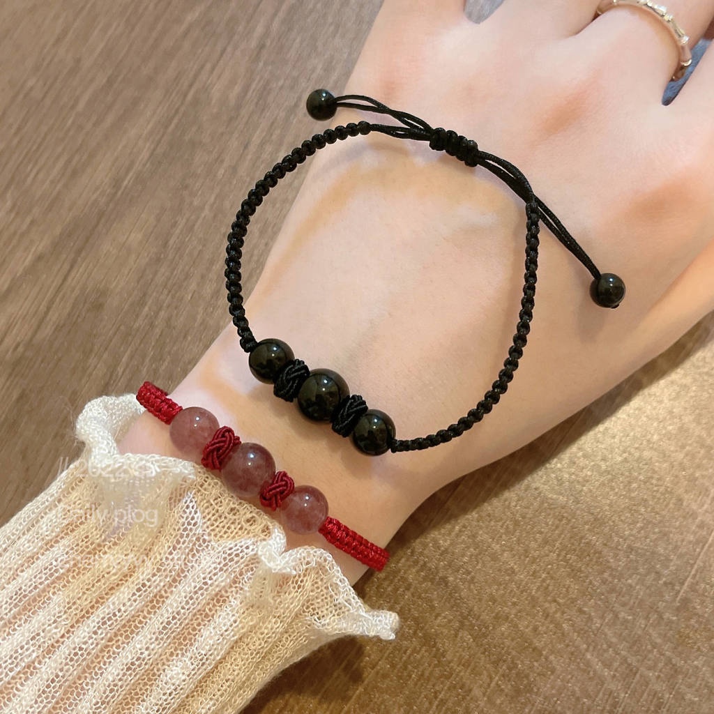 Gelang Kristal Obsidian Strawberry Gaya Harajuku Korea Untuk Aksesoris