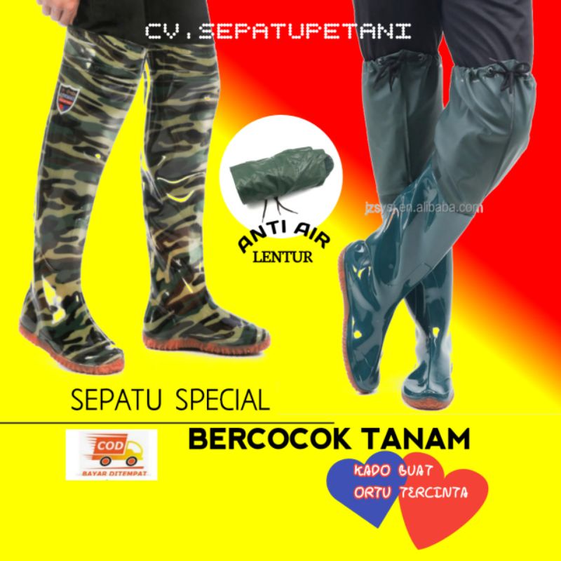 Sepatu Boot Boots But Pria Laki Laki Wanita Dewasa Karet Sawah Petani Mancing Rawa Lumpur Kebun Tambak Cuci Mobil Anti Air Hujan Banjir Keong Panjang Bukan AP 60cm Import Murah Lentur Taman Pasar Ikan SLip Ap