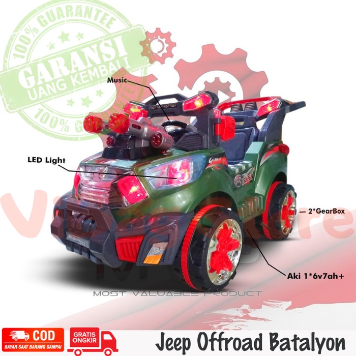 Mobil Aki Jeep Offroad Batalyon Besar Murah Mainan Motor Aki MVP7522
