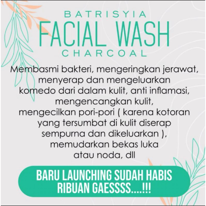 facial wash charcoal batrisyia herbal pembersih muka untuk wajah berjerawat, berkomedo