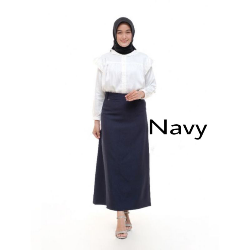 Rok A Ritsleting Rok kantor kekinian office skrit-Navy
