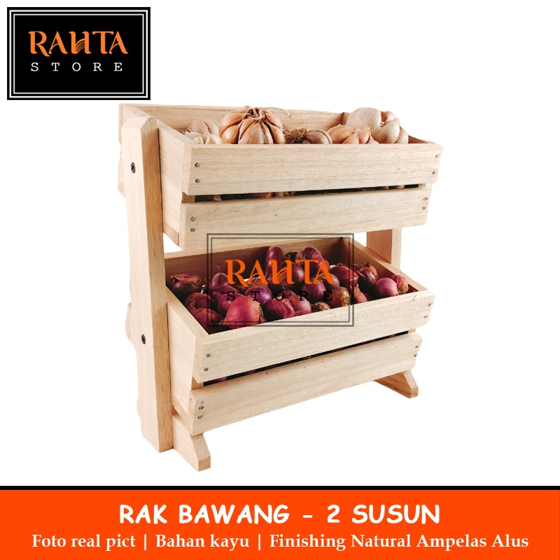 Kt55-Rahta Rak Bawang Kayu / Rak Bumbu / Rak Kayu Tempat Bawang / Rak Dapur