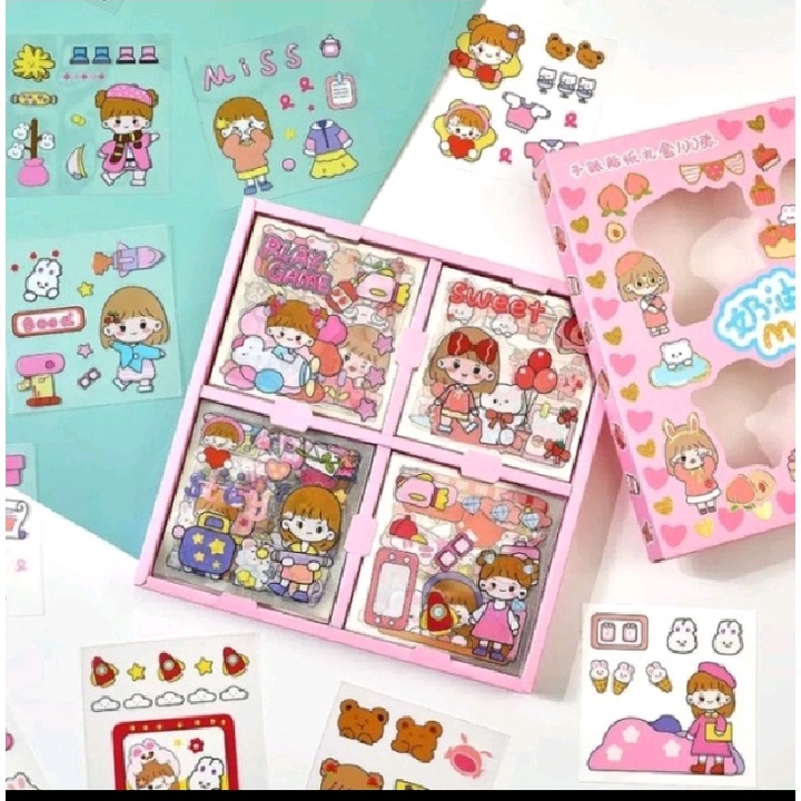 Promo 100 Lembar Sticker Waterproof Lucu Cartoon Terbaru Box Besar