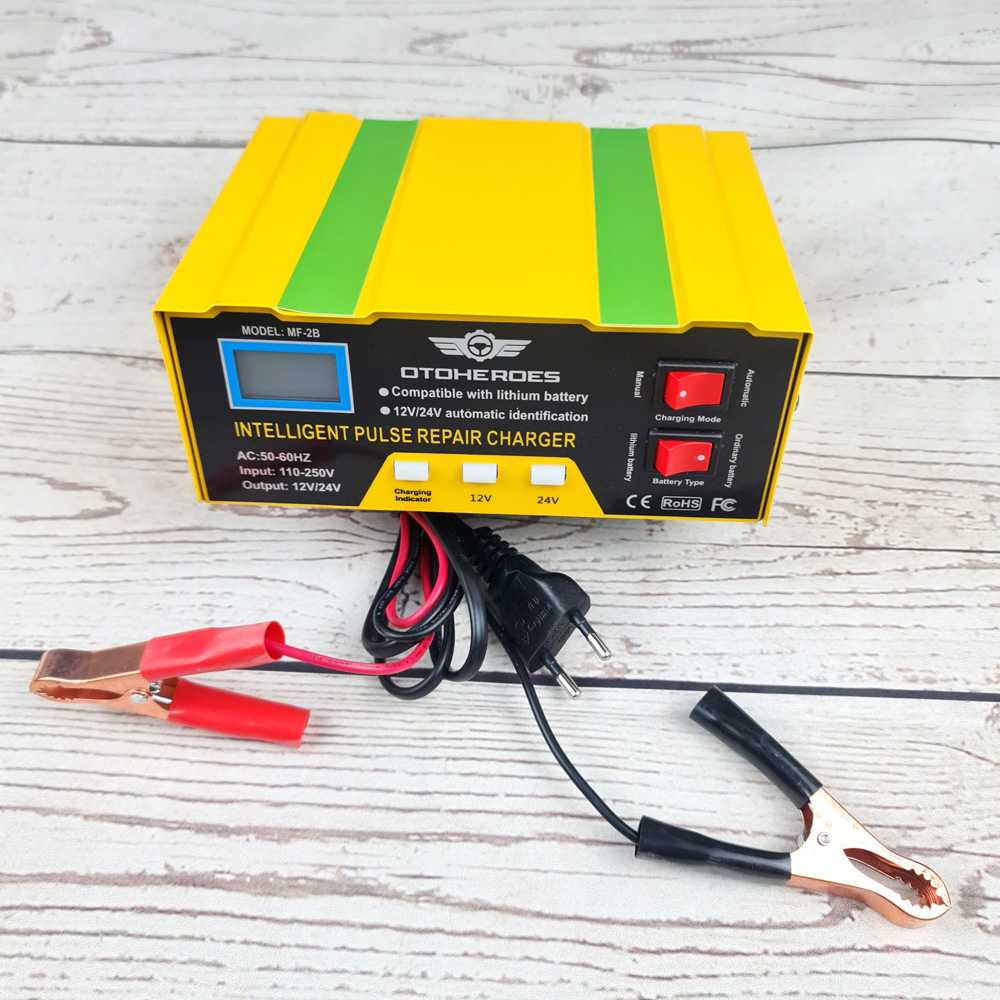 OTOHEROES Charger Aki Mobil Lead Acid Battery Charger 12V/24V 6-105AH-Kuning