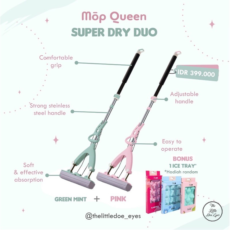 Mop Queen Super Dry Alat Pel Green Mint / Pink