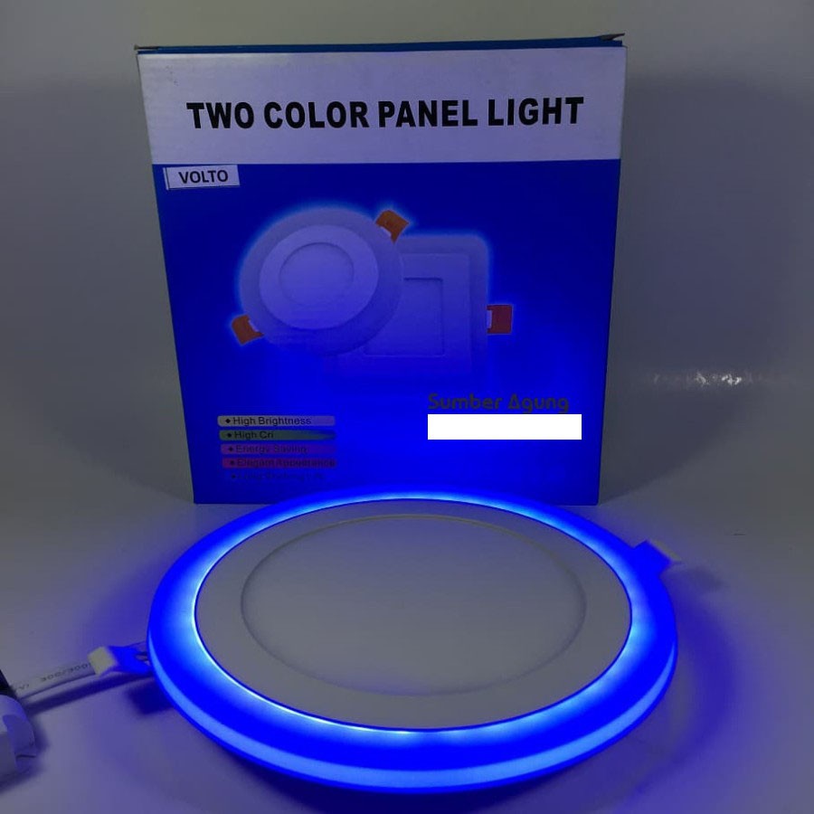 Downlight Panel LED 2Warna 12W+4W Biru Putih White Blue Volto