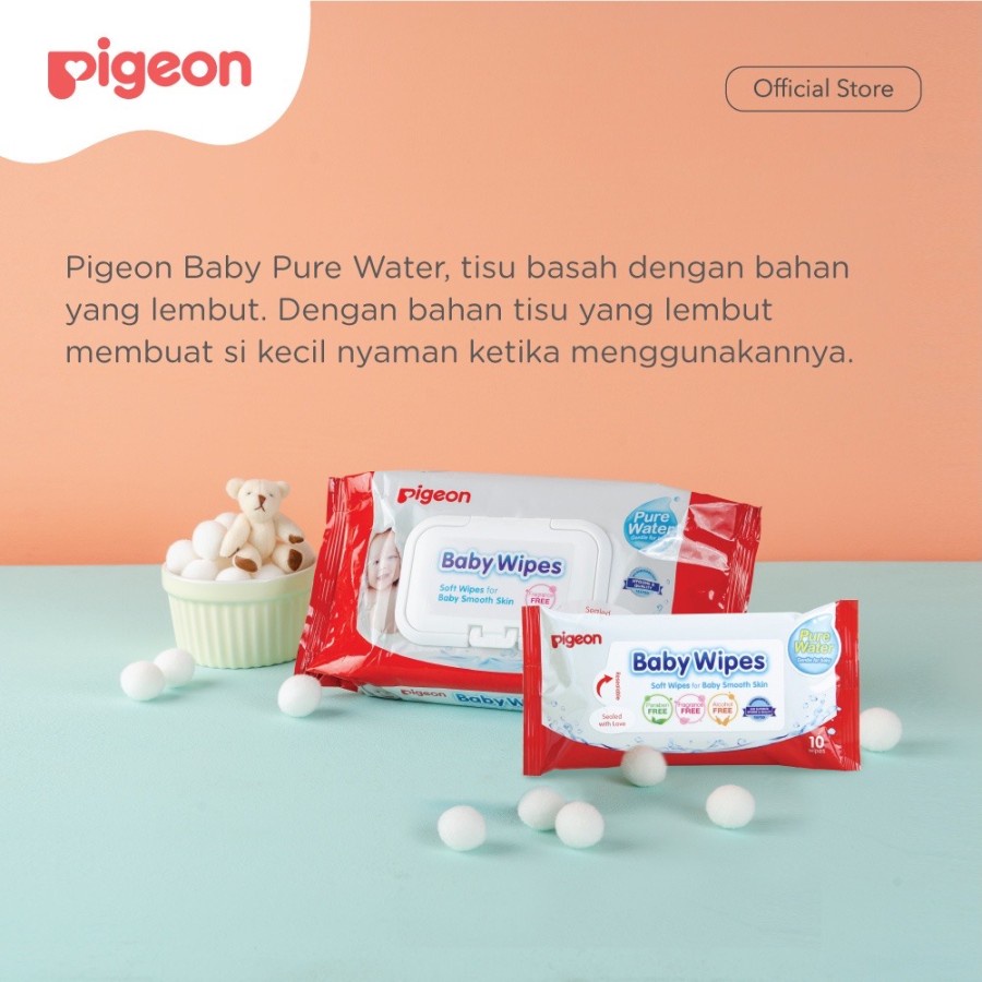 PIGEON Baby Wipes Pure Water - 82 Sheets Isi 2 Pack | Tisu Basah Bayi