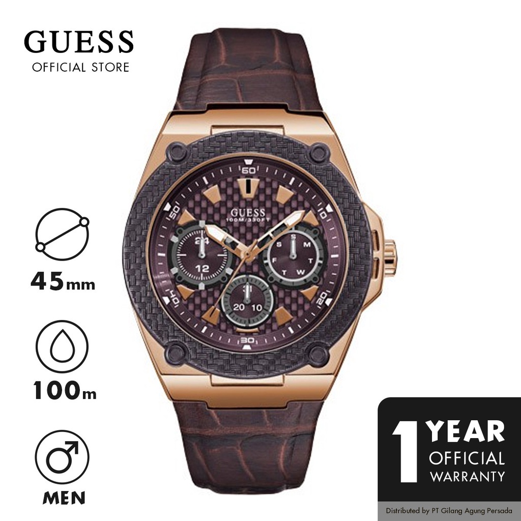 Jam Tangan Guess Pria Original Analog Brown Leather - W1058G2