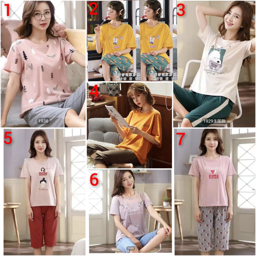 baju tidur piyama 7/8 bahan kaos premium import