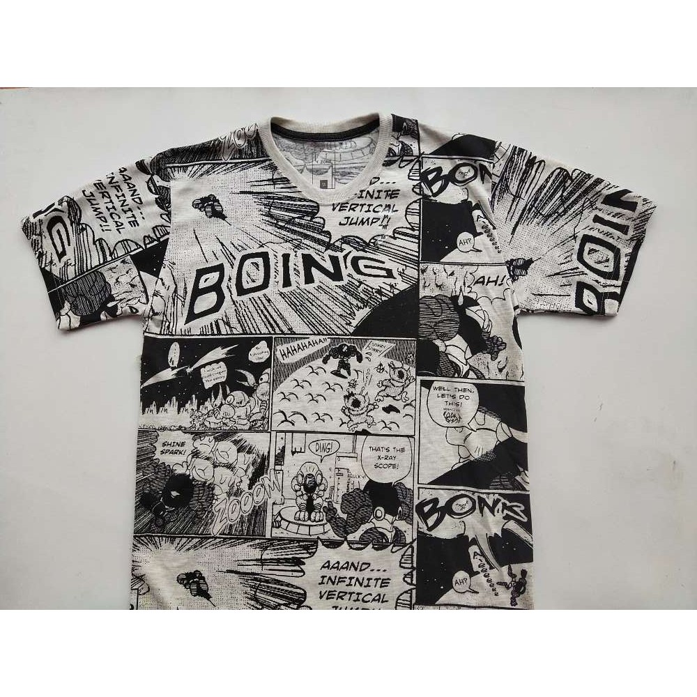 Kaos Pria T-Zone Boing Cartoon Abu lengan Pendek