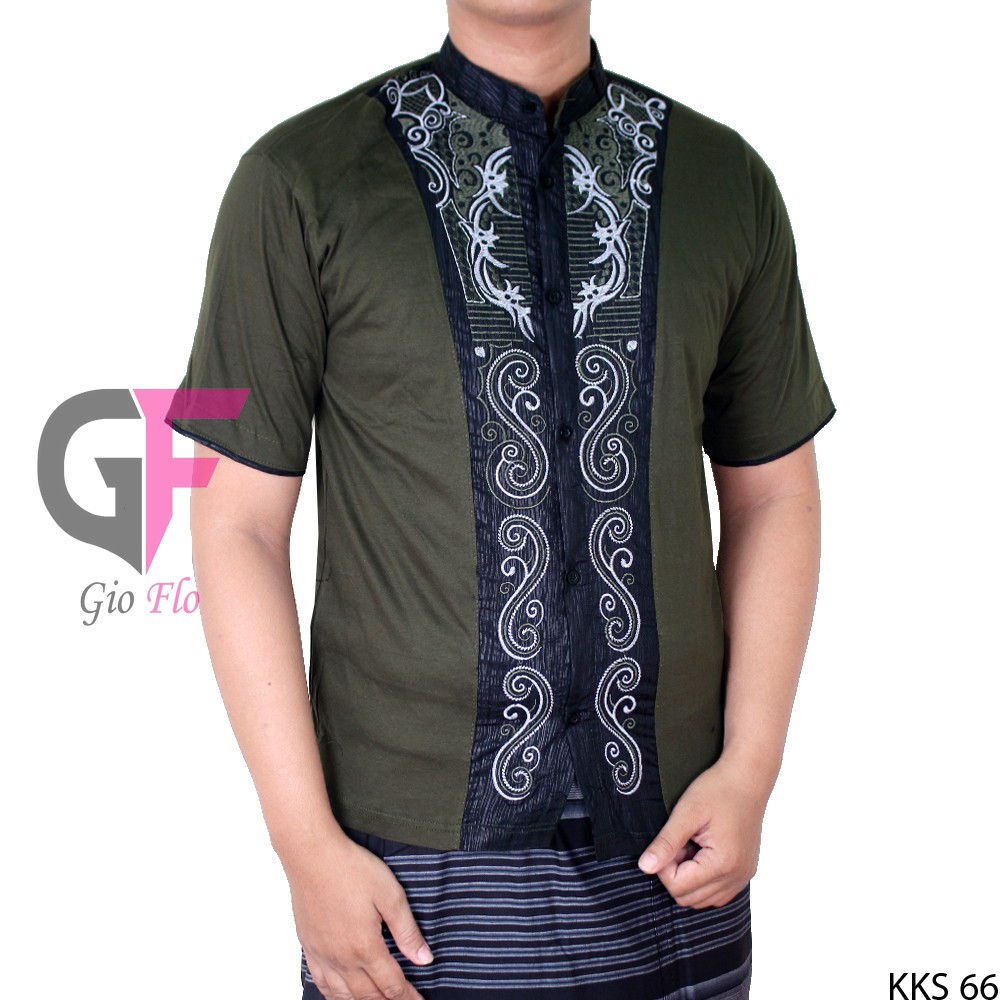 GIOFLO Baju Koko Kombinasi Pria Muslim Modern Green / KKS 66