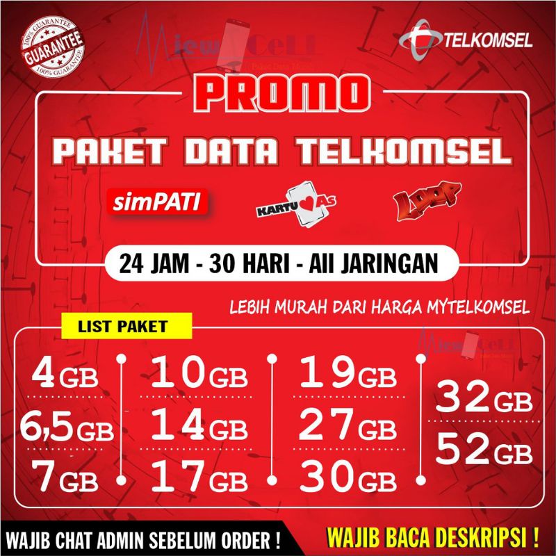 KUOTA TELKOMSEL SIMPATI AS LOOP OMG 2,5GB 6GB 10GB 15GB 17GB 21GB 40GB 52GB