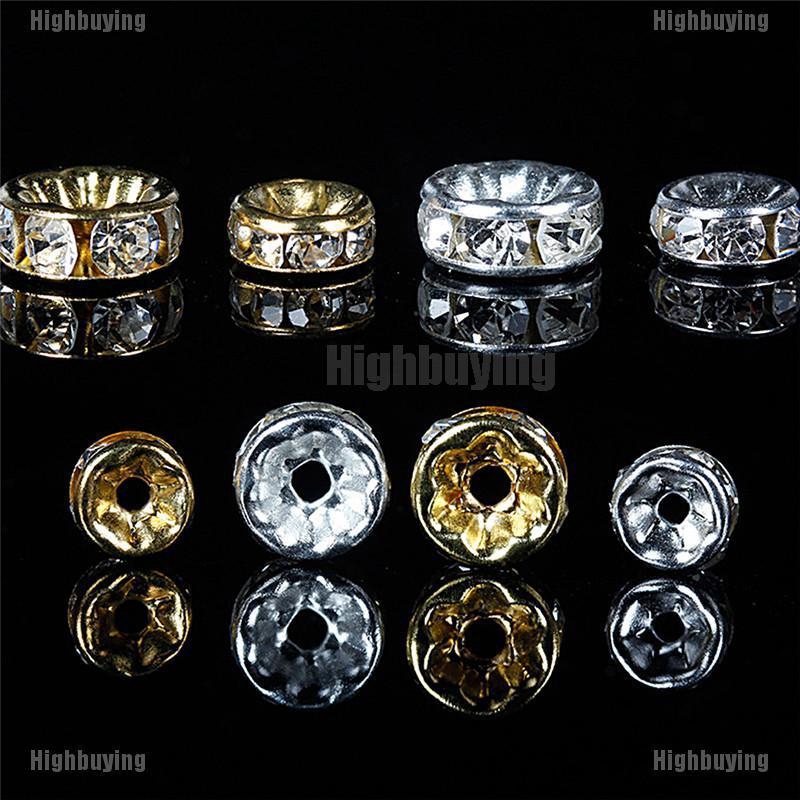 Hbid 100pcs Manikmanik Spacer Kristal Berlian Imitasi Warna Silveremas Ukuran 6mm 8mm