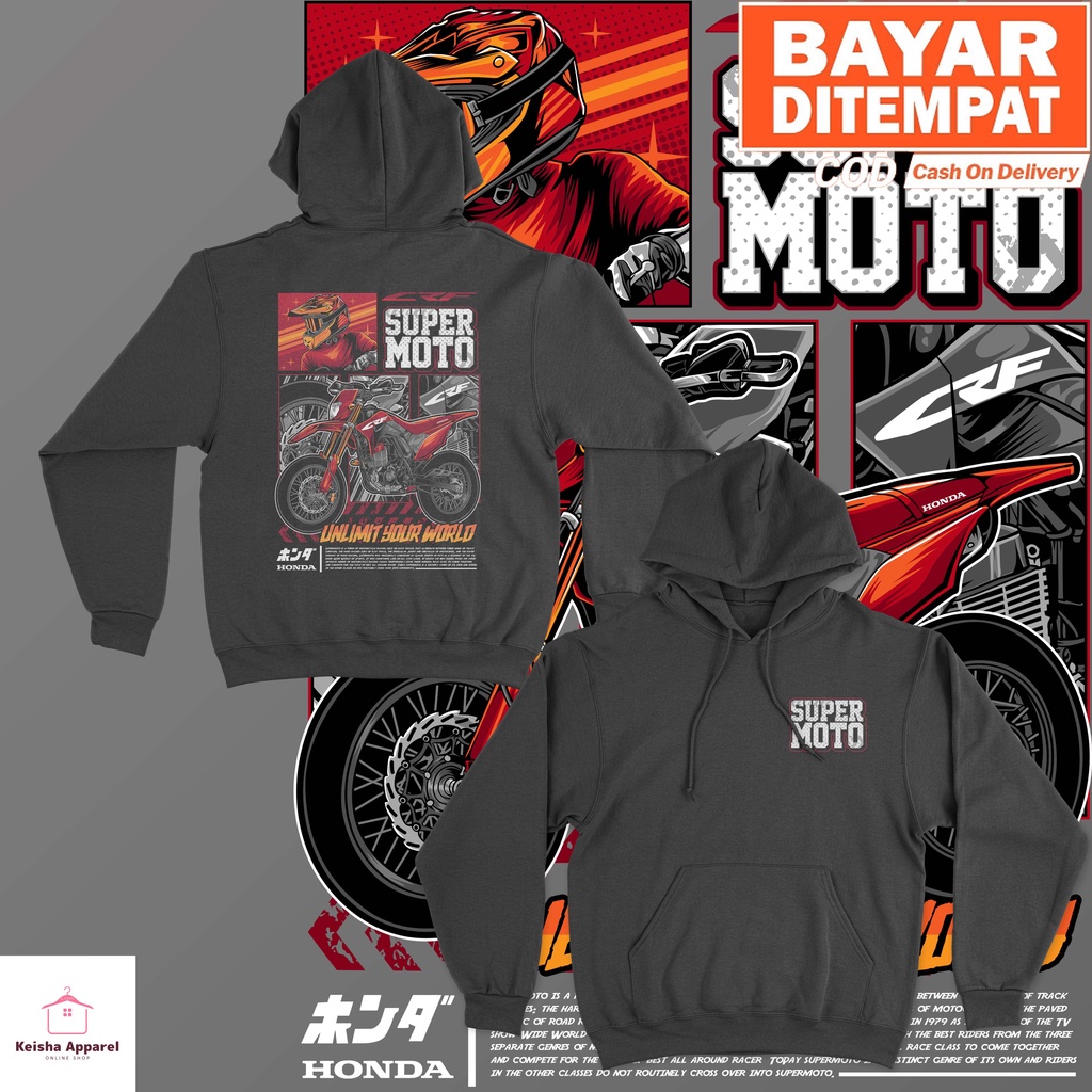 JAKET HOODIE HONDA CRF 150L SUPERMOTO RED EDITION HOODIE CRF150L UNISEX
