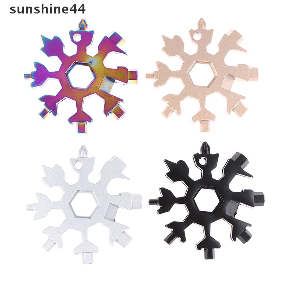 Sunshine 18 In 1 Gantungan Kunci Bentuk Snowflake Mini Multi Saku Untuk Outdoor / Hiking