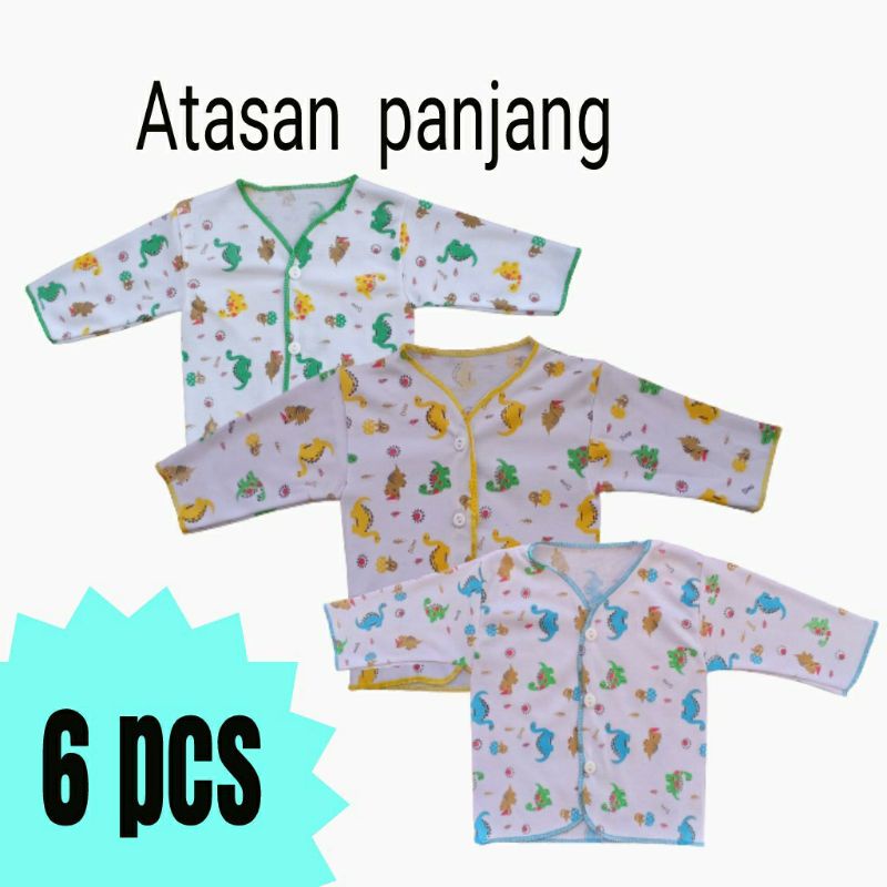 6 Pcs 1/2 Lusin Atasan Lengan panjang Motif / Baju Bayi Baru Lahir / Atasan Baby Newborn