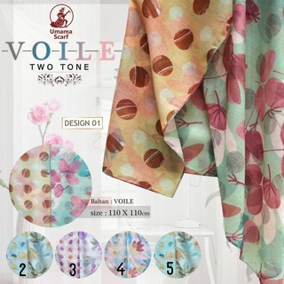 Jilbab Hijab Segiempat Segi Empat Katun Voile Two Tone Motif Bolak Balik Umama