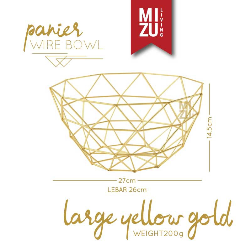 PANIER Wire Bowl Fruit Container Gold Baskom Buah Serbaguna Keranjang Dekorasi Kawat Bakul Jala Emas-L YELLOW GOLD