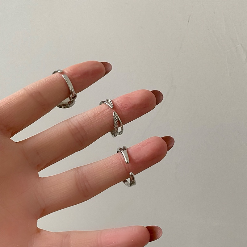 3pcs / Set Cincin Silver Adjustable Gaya Retro Korea Untuk Wanita