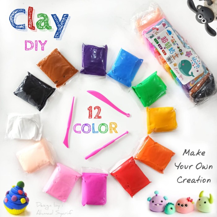 Plastisin Lilin Mainan Edukasi Anak -Polymer Clay Import 12 Warna - SLIME Clay Dough Colour Play