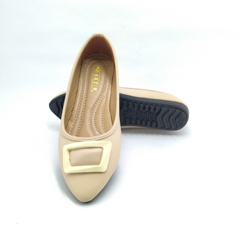 Sepatu Flat Wanita Kulit Sintetis Sol Karet