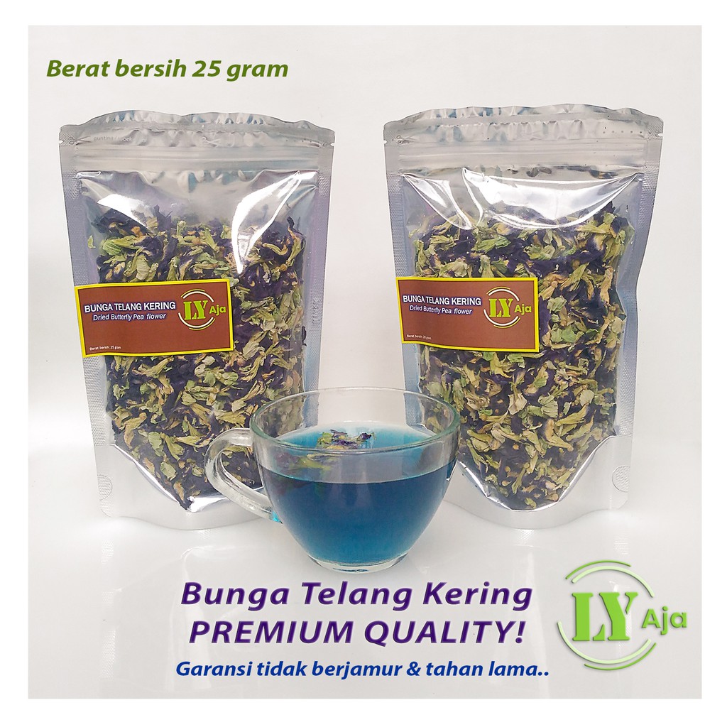 Teh Bunga Telang Kering 50 gram 25 gr LY Aja Butterfly Pea Organik Tumpuk Premium