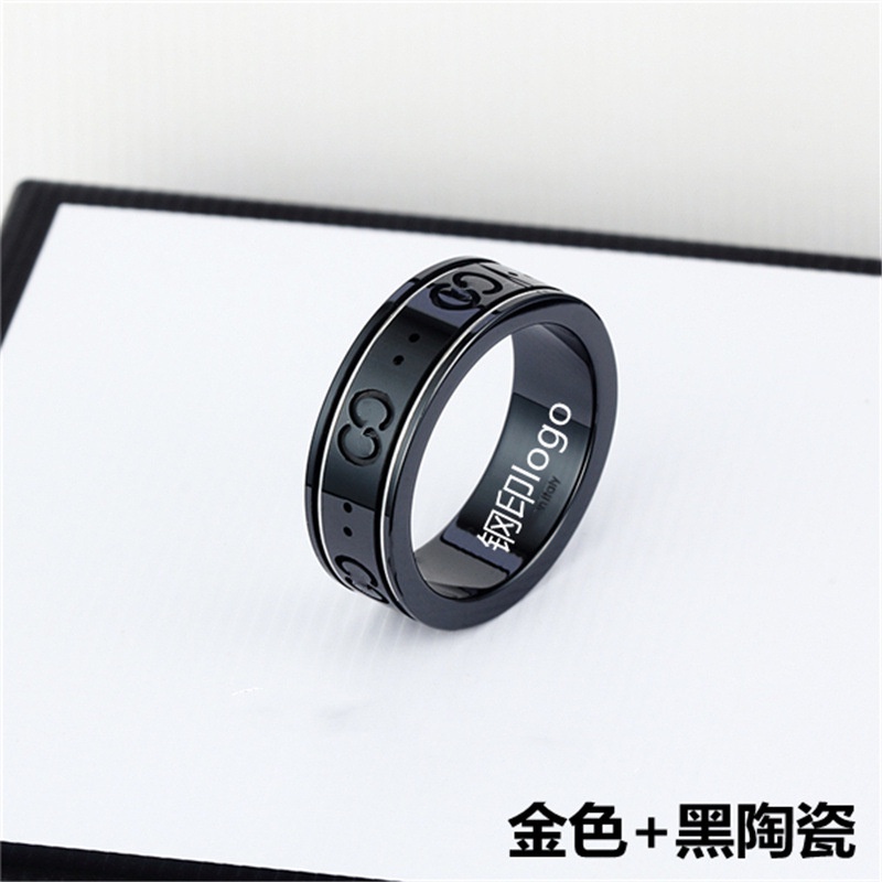 Cincin Keramik Double g Hitam Putih | Cincin g Hollow Bilateral Emas | Aksesoris Pria Wanita | Cincin Couple