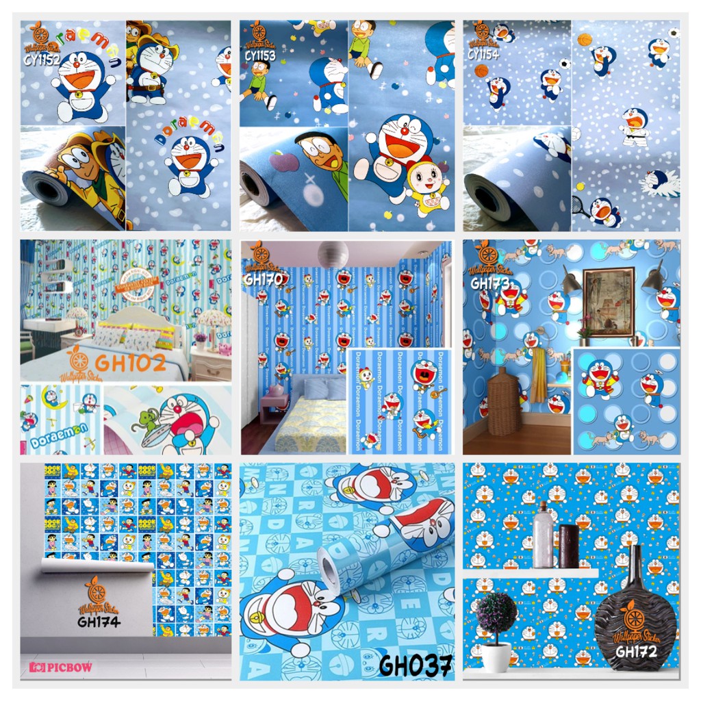 Wallpaper dinding 3d doraemon Wallpaper dinding kamar tidur anak wallpaper stiker dinding murah