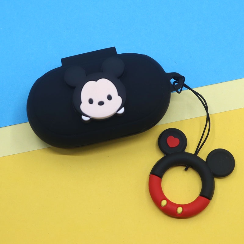 Casing Silikon Motif Kartun + Strap Jari Untuk Earphone Wireless Bluetooth Samsung Galaxy Buds / Buds