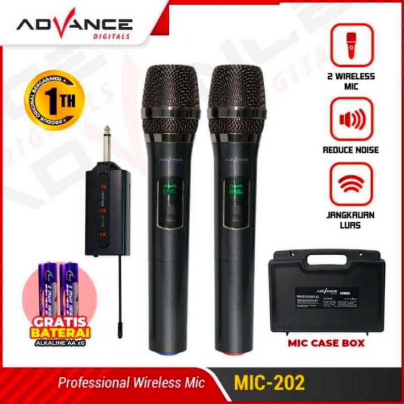 Mic mik mix tanpa kabel isi 2 mic double wireless original advance MIC-202|mikrofon wireless jarak j