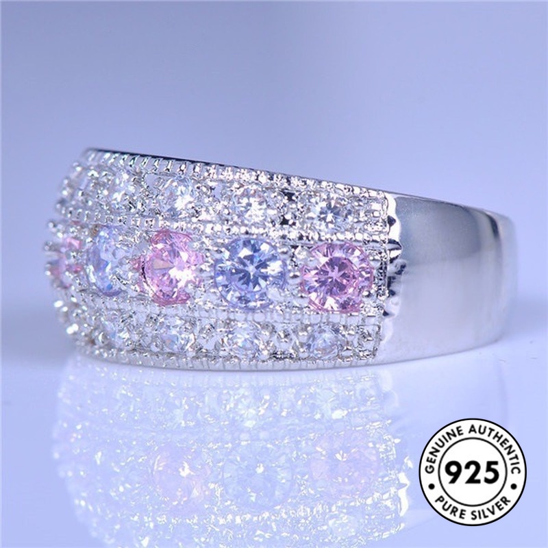 Cincin Moissanite Bahan S925 Silver Warna Pink