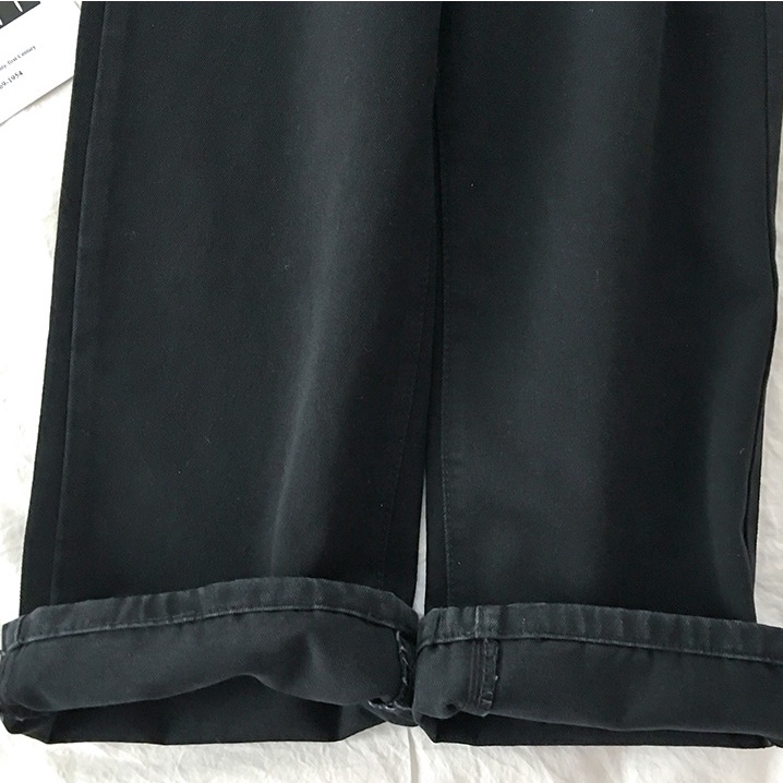 hitam korean style highwaist straight loose celana jeans panjang wanita\ BF kulot celana jens import