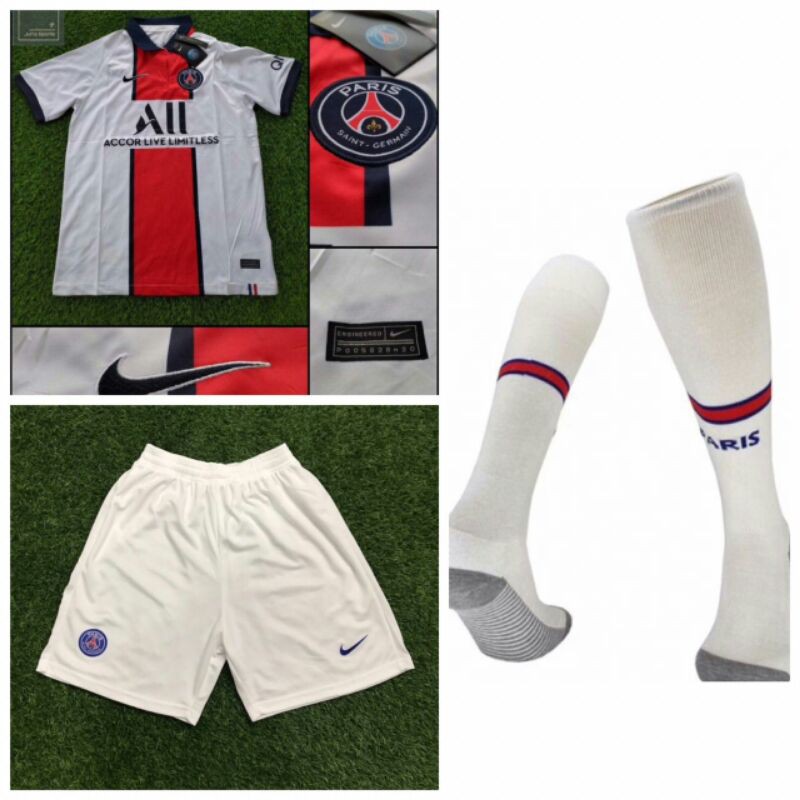 Jersey Baju Bola Fullset Full 1 Satu Set Stel PSG Paris Saint Germain Home Away 3rd Putih 2020 2021