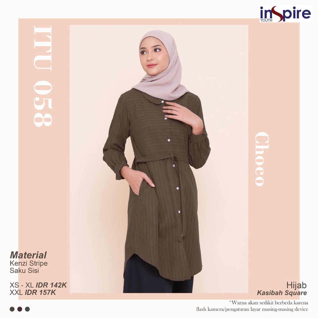 Inspire ITU 58 Tunik wanita Bahana Kenzie Stripe Atasan muslimah terbaru baju remaja masakini