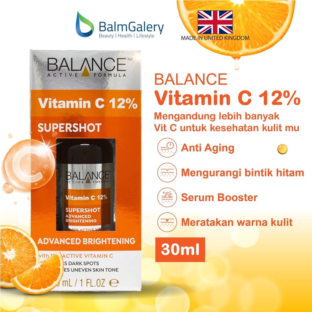 BALANCE Active Formula 12% Vitamin C SUPERSHOT Serum (30ml) - Mencerahkan dan Mengurangi bintik hitam