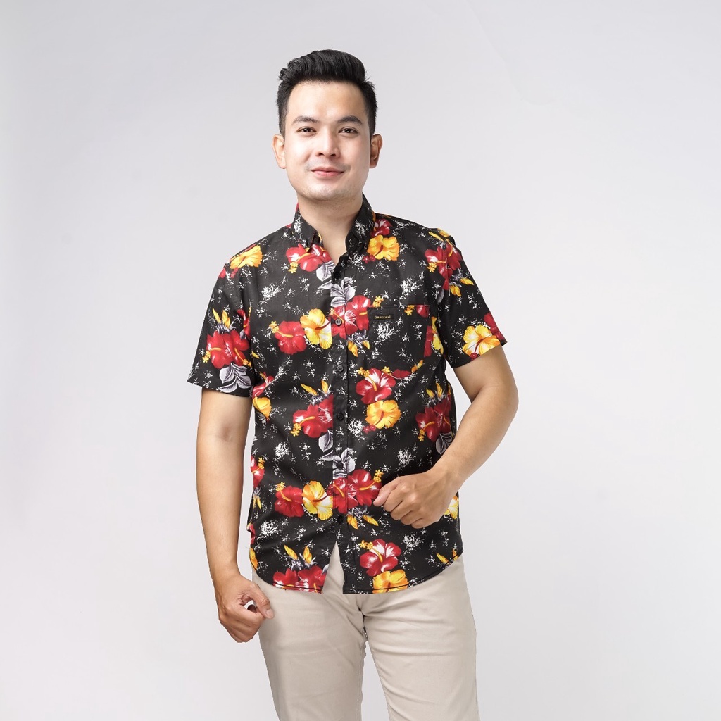 Kemeja Print Motif Bunga Pendek Dahan Rayon Pria