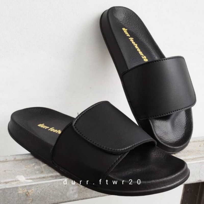 Sandal Slide Slip Slippers Pria Kualitas Premium durr official | Sandal Slide Hitam-Gold-02