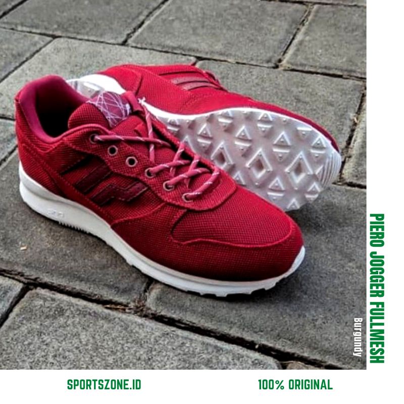Sepatu Sneaker Piero Jogger Fullmesh Burgundy Original