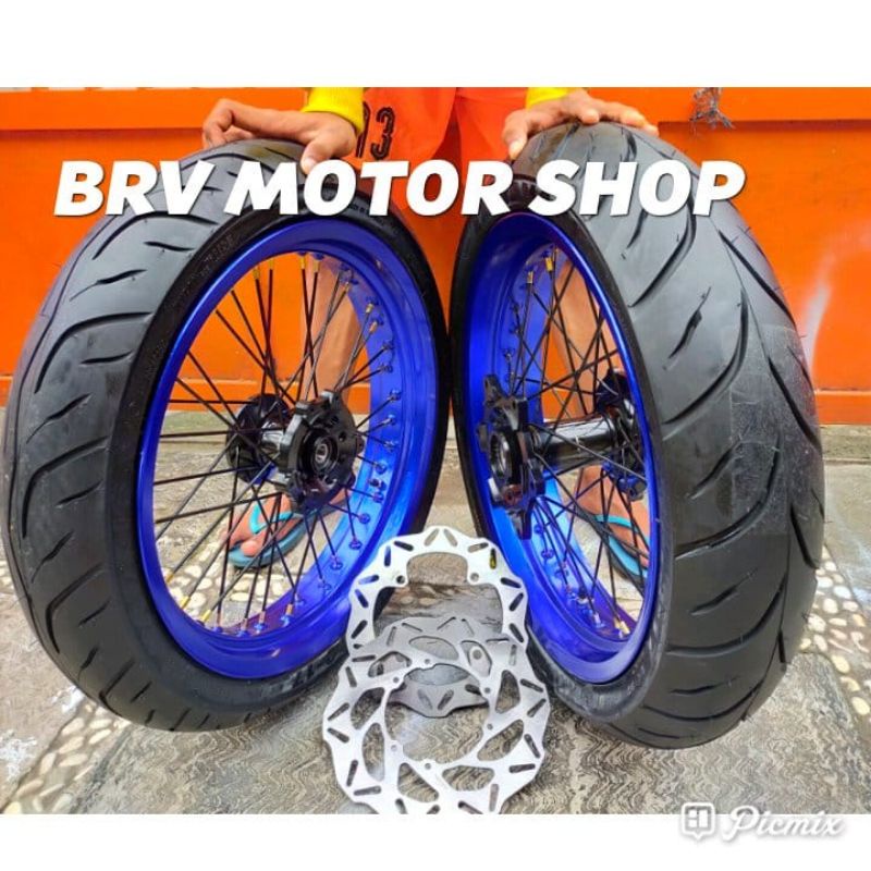 Sepaket Velg Crf 150L Ukuran 300-350-17 / Velg SuperMoto Crf Full Set Ban Tromol Ori Crf150L