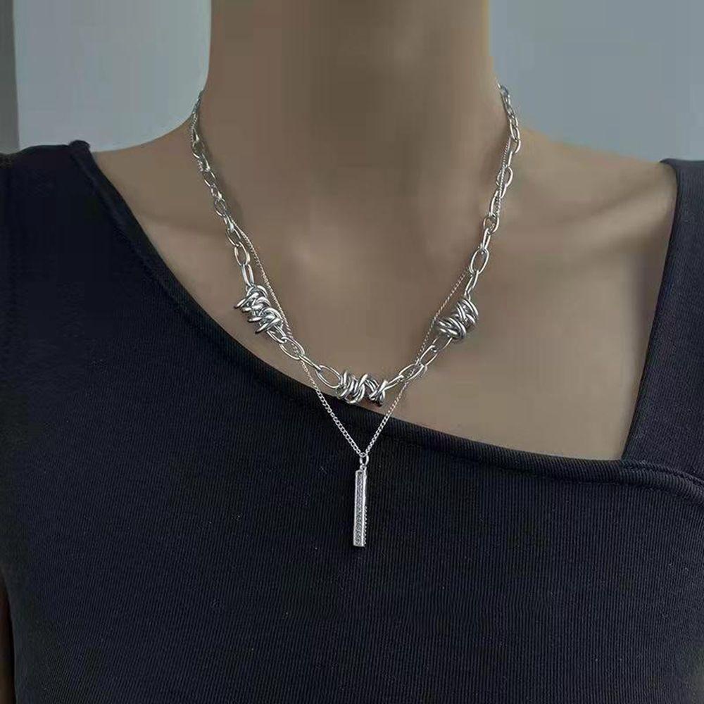 Kalung Rantai Klavikula Desain Geometri Gaya Retro Punk Hip-hop Korea Untuk Pria Dan Wanita