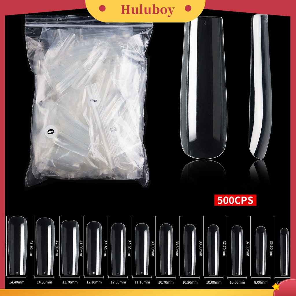 Huluboy Huluboy♡ 500pcs Kuku Palsu Extension Panjang Full Cover Tipe Kepala Kotak Untuk Makeup Manicure DIY