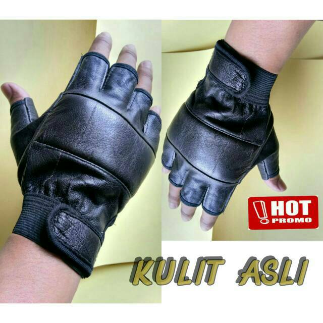 PROMO Sarung tangan motor mobil half glove kulit asli