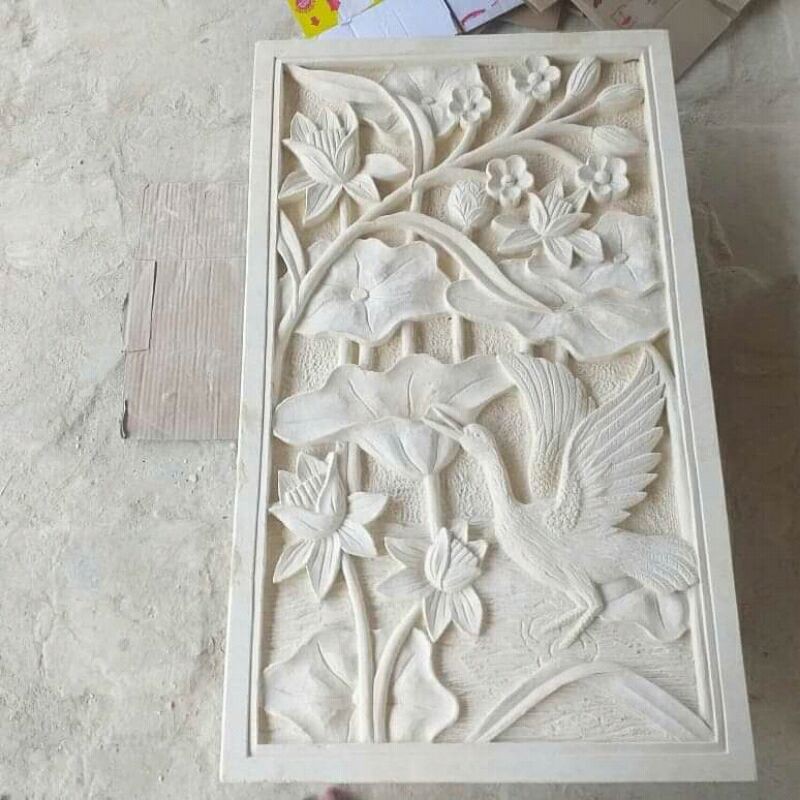 relief batu alam ornamen patung lampion batu putih dekorasi dinding