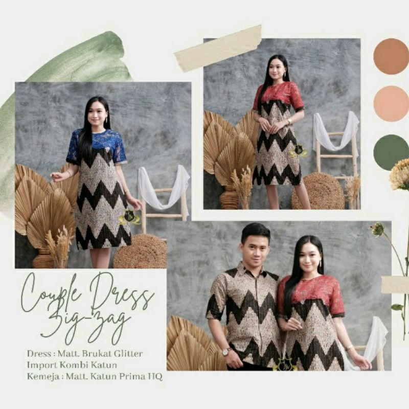 Dress Brukat Batik Couple Kemeja Batik Lengan Pendek Panjang Motif Zigzag