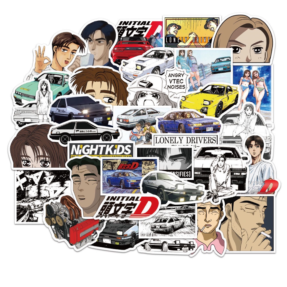 50 buah Initial D bagasi stiker kartu ipad komputer diy dekorasi gitar ins stiker lukisan stiker kop