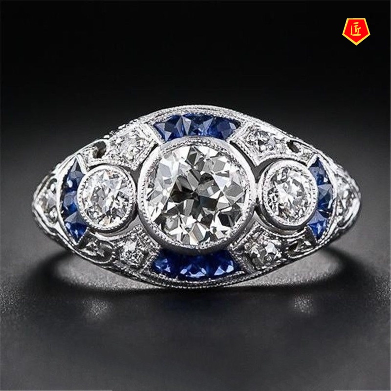 [Ready Stock]Fashion Exaggerated Diamond Sapphire Topaz Ring