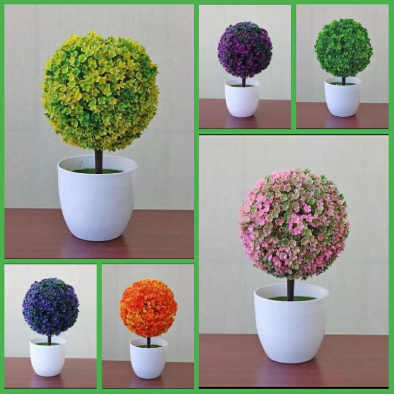 Bonsai Bulat Artificial, tanaman hias plastik , bunga hiasan plastik, tananman bunga artificial