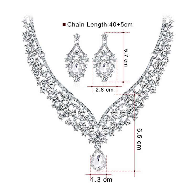 Set Kalung Anting Kristal Bentuk Tetesan Air Untuk Wanita