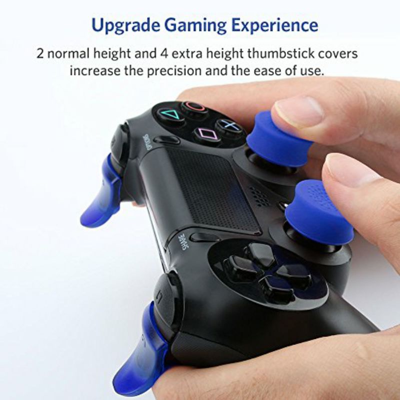 Simple Analog Buttons &amp; L2 R2 Trigger Caps Set for Sony PS4 Playstation Controllers FPS Games, Blue